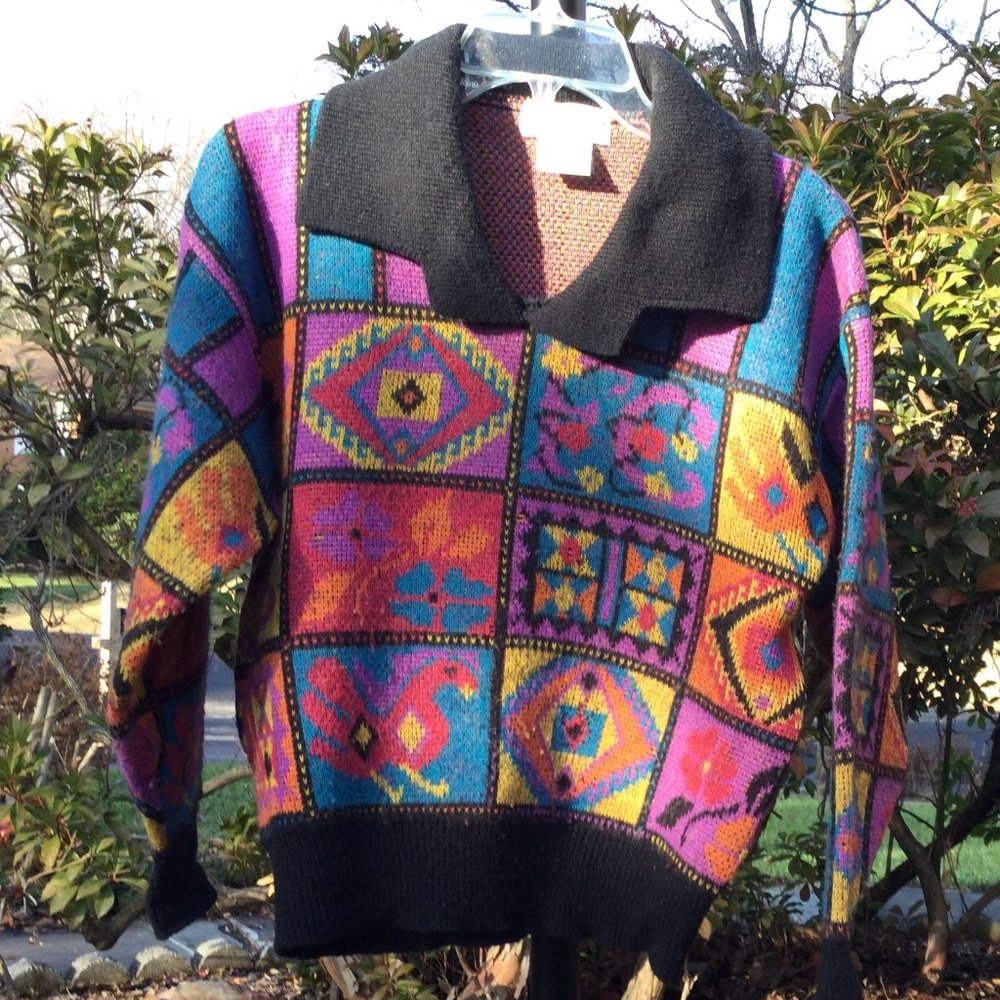French Connection Wool Blend Multi-Color Art Knit Sweater